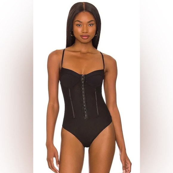 Free People Night Rhythm Corset Bodysuit Black Size S - Picture 1 of 6